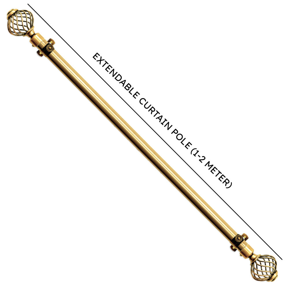 Extendable Curtain Pole with Round Cage Finials Gold 16 Rings 1-2m 10755 A (Big Parcel Rate)