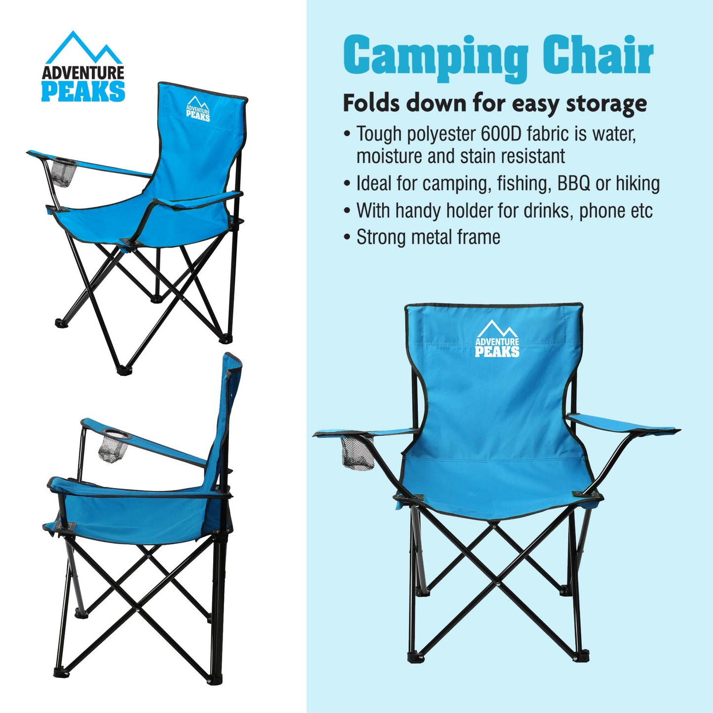 Foldable Outdoor Garden Camping Chair with Carry Bag 50 x 50 x 80 cm Blue 1435 (Big Parcel Rate)