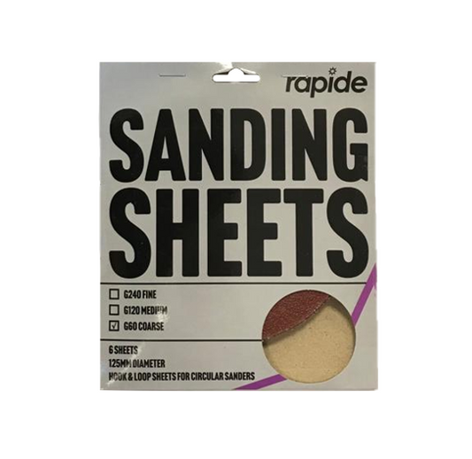 Rapide Sanding Paper Sheets Round G60 Coarse 125 mm Pack of 6 3035 (Parcel Rate)