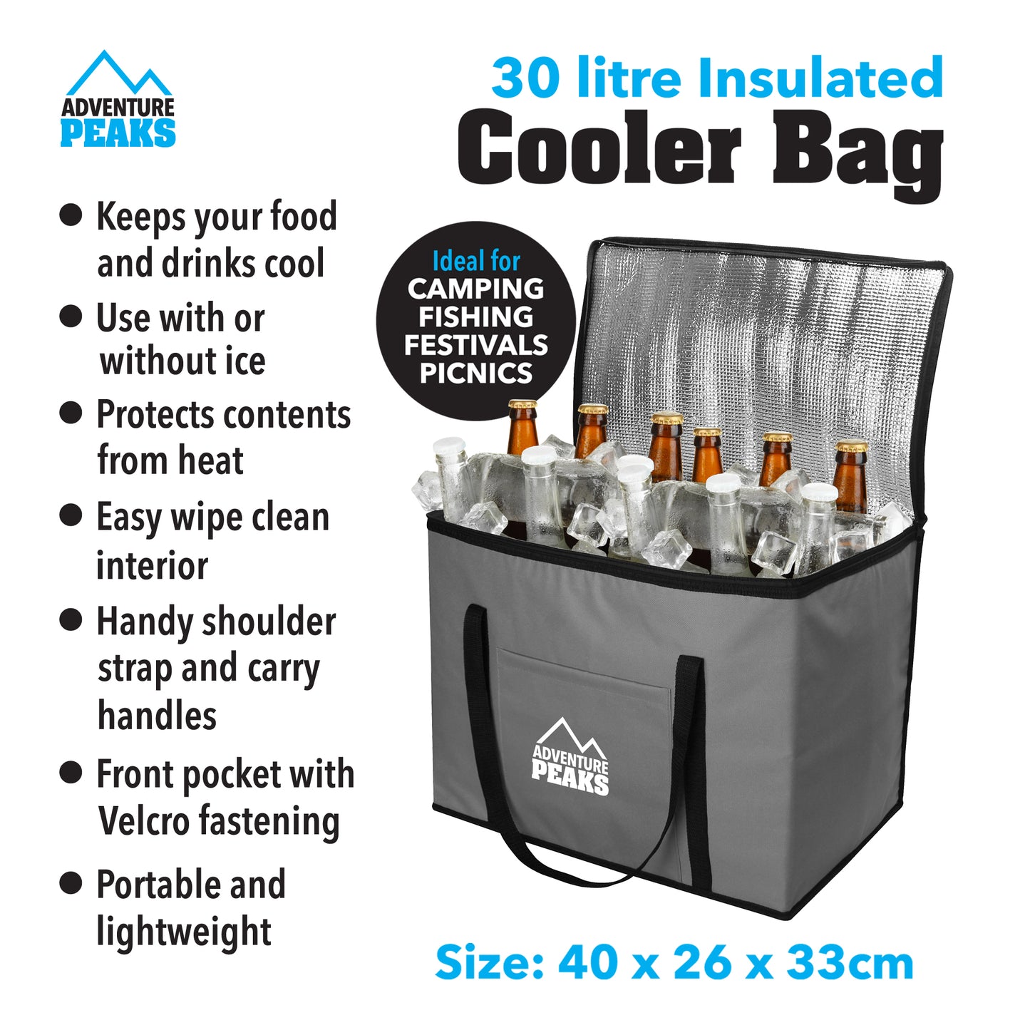 Cooler Bag 30L 40 x 26 x 33 cm Grey 6633 (Parcel Rate)