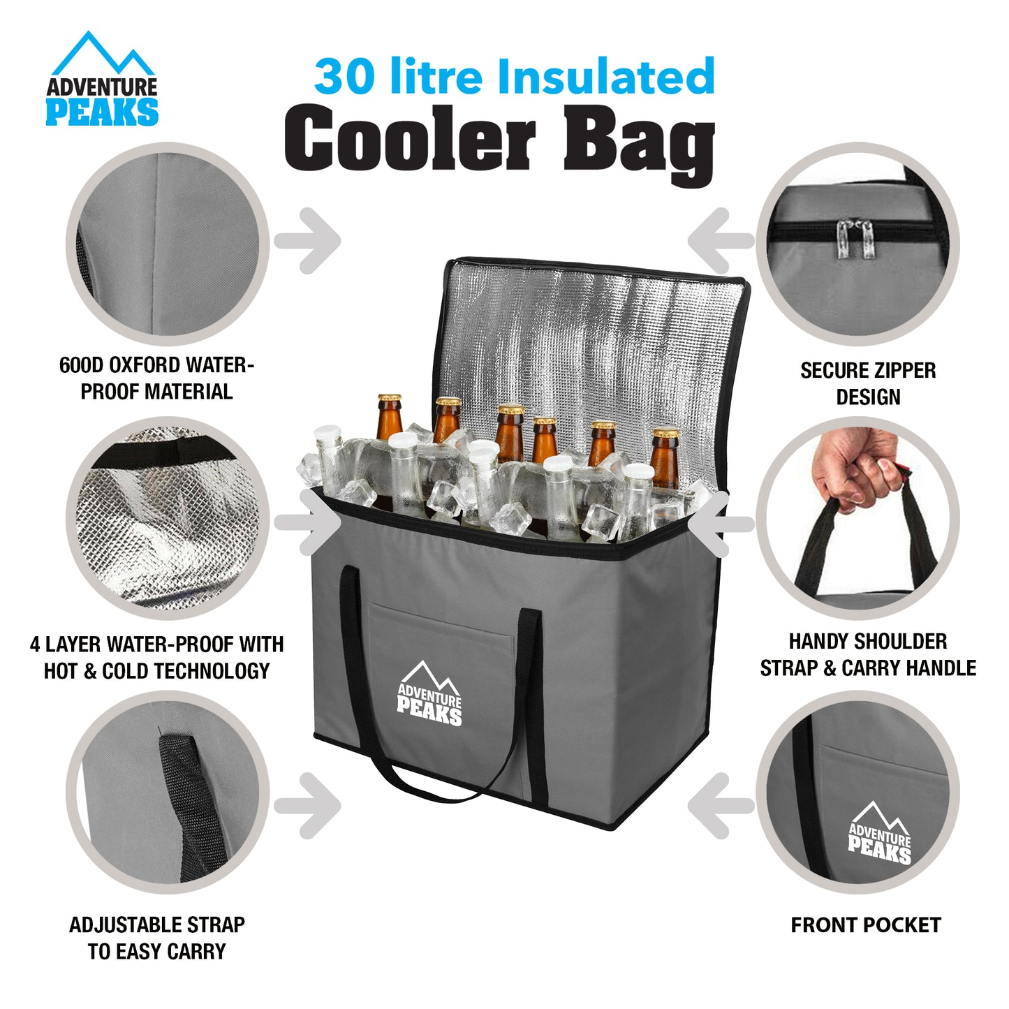 Cooler Bag 30L 40 x 26 x 33 cm Grey 6633 (Parcel Rate)