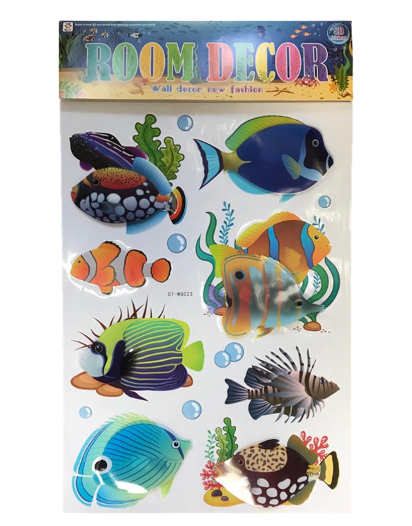 Room Decor 3D Effect Wall Stickers 60 x 35 cm Fish Sea Life Aquarium Design Assorted Designs and Colours 7129 (Parcel Rate)