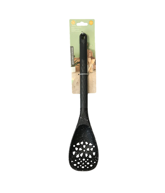 Plastic Cooking Drainer Spoon 8 x 35 cm Speckled Black SG3007 (Parcel Rate)