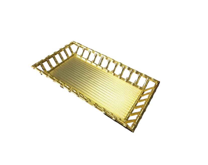 Plastic Rectangle Bamboo Style Serving Tray 26 x 45 x 6 cm Gold SG4097 (Parcel Rate)