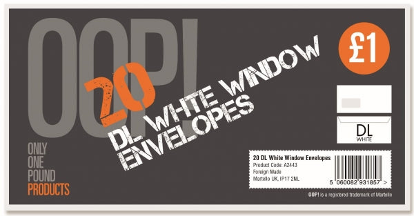 OOP! DL White Window Envelopes Pack of 20 A2443 (Parcel Rate)