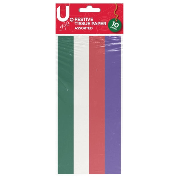 Festive Tissue Paper 10 Sheets Assorted Colours P1449 (Parcel Rate)