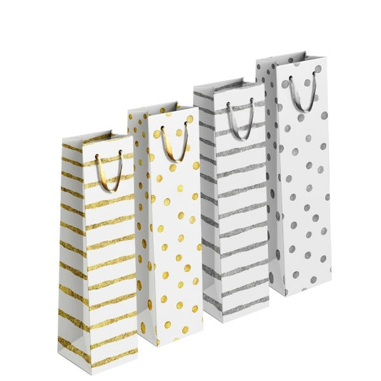 Gold / Silver Patterned Paper Wine Bottle Gift Bag 12 x 36 x 10 cm Assorted Designs P1913 (Large Letter Rate)