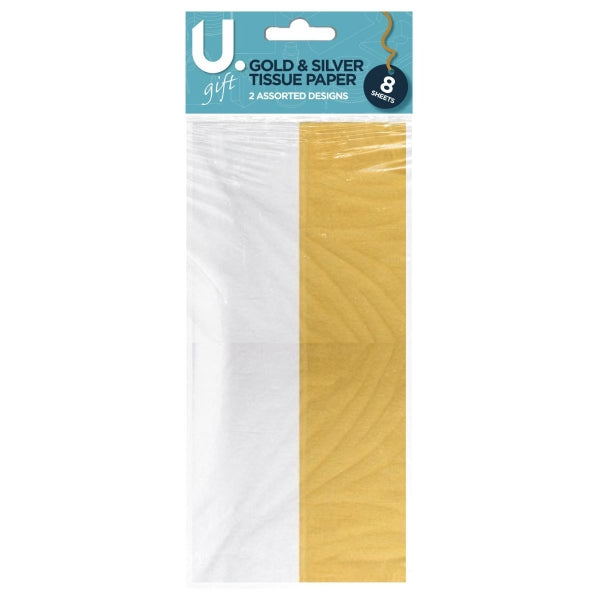 Gold and Silver Tissue Paper 8 Sheets P2068 (Parcel Rate)