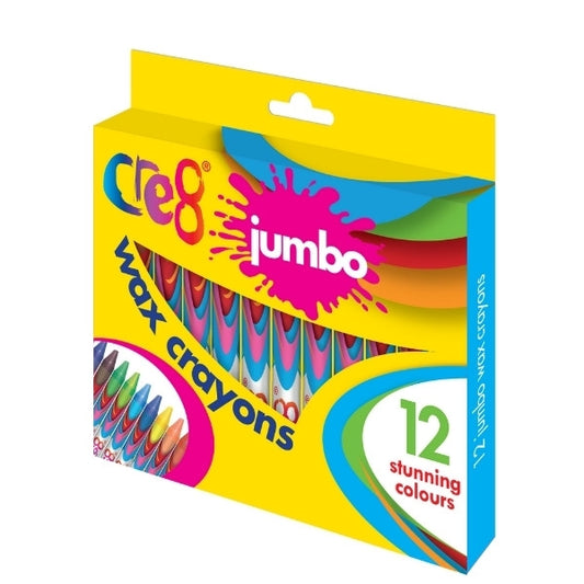 Cre8 Jumbo Wax Crayons Pack of 12 Assorted Colours (Parcel Rate)