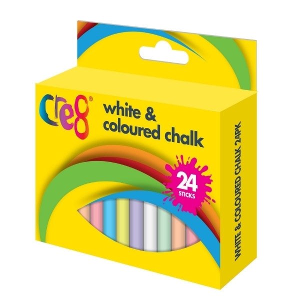 Cre8 White and Coloured Chalk Pack of 24 P2175 (Parcel Rate)