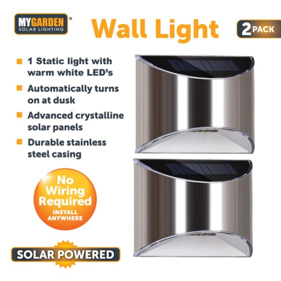 Garden Solar Powered Wall Light 2pk 10 x 8 x 5 cm 1048 (Parcel rate)