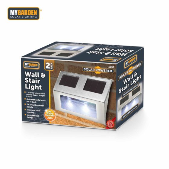 Garden Wall & Stair Light 2 Pack LED Solar Energy 1057 (Parcel Rate)