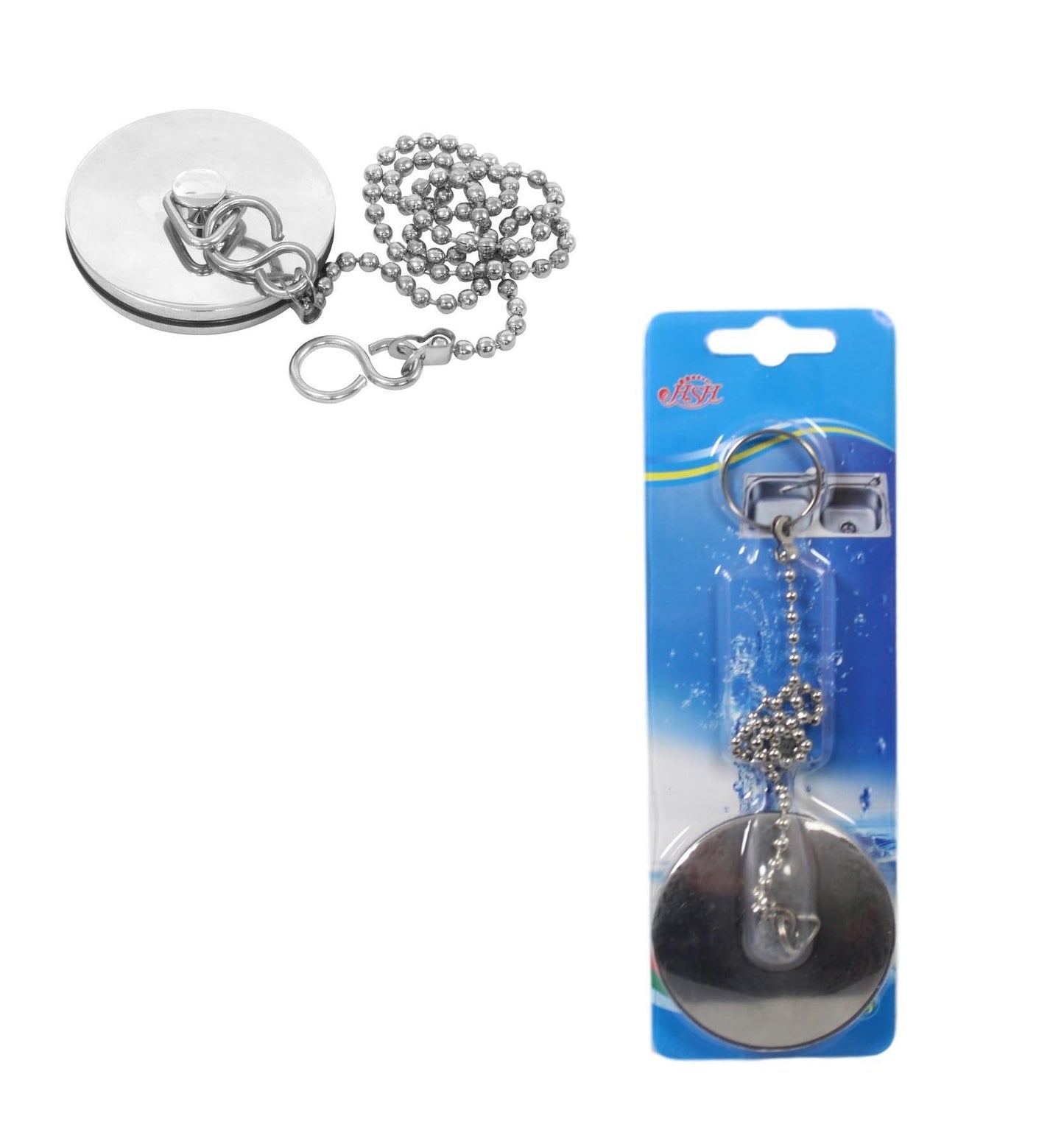 Chrome Metal Bathroom Bath Plug And Chain Heavy Duty 5cm /50mm /34cm Chain 5584 (Large Letter Rate)