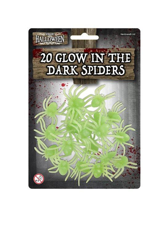 Pack Of 20 Glow In The Dark Spiders Halloween Decorations Spider Size 5cm V51184 (Parcel Rate)