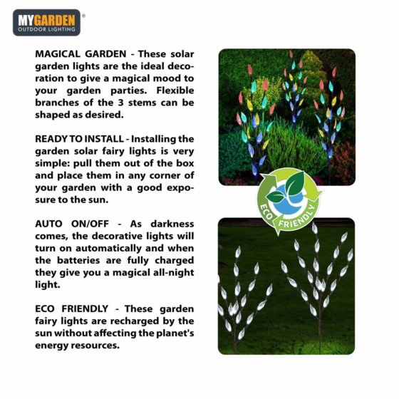 Garden Triple Tree Solar Light With Leaves Bright White Multicolour 72cm 60 LED 6641 (Parcel Rate)