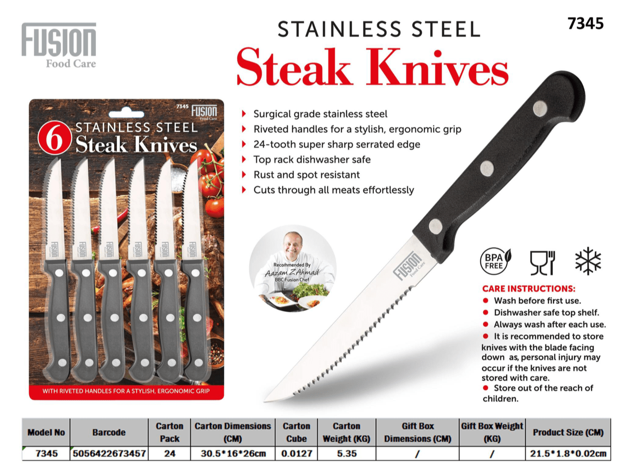 6 Pack Steak Knives Kitchen Home 7345 (Parcel Rate)