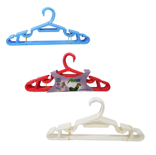 6 Pack Childrens Hangers Fancy Plastic Blue White Red Hangers 30cm ASD133 (Parcel Rate)