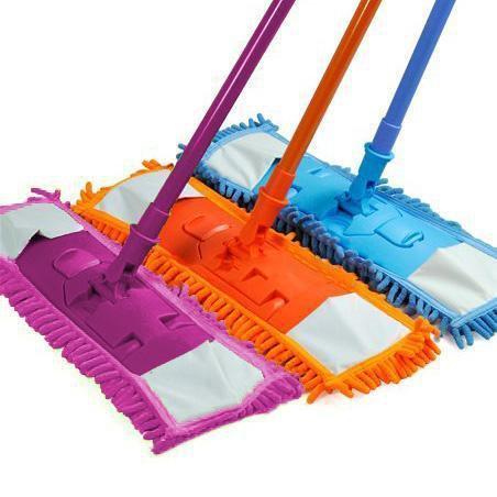 Flat Microfibre Floor Mop with Expandable Stick Pole Handle 42 cm Assorted Colours 2045 A (Parcel Rate)