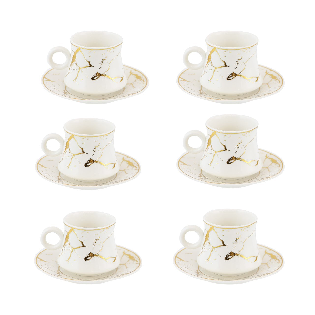 Durane Raku Tea Set 12pc White-Gold 175ml 10522 (Parcel rate)