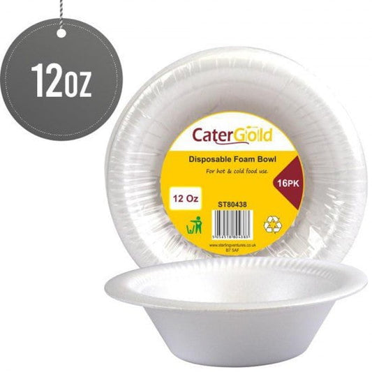 Disposable 12oz Polystyrene Foam Bowls Pack of 16 ST80438 (Parcel Rate)