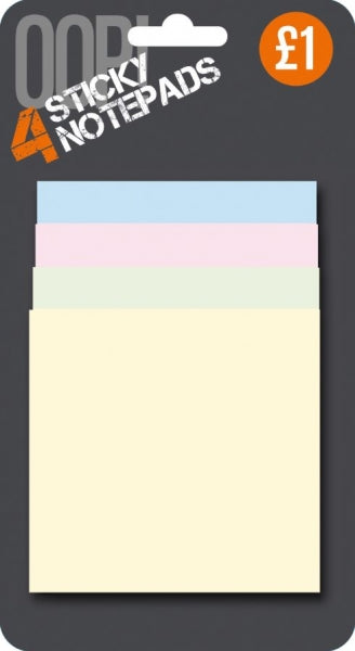 OOP! Sticky Notes 4 Assorted Colours 4 x 35pk A2425 (Parcel Rate)