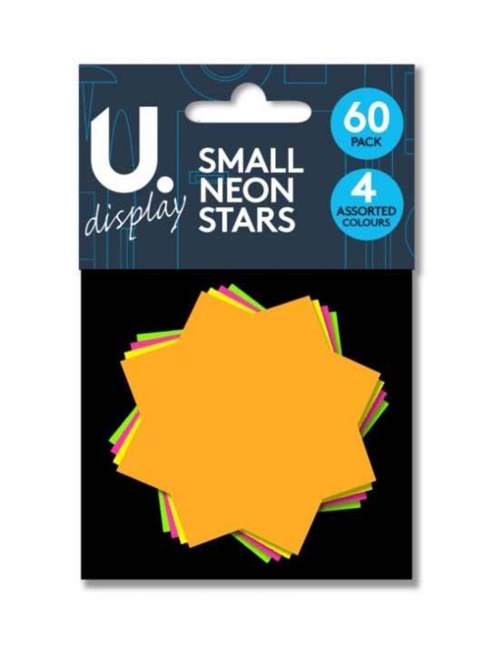 Small Paper Price Neon Stars Pack of 60 Assorted Colours P2046A (Large Letter Rate)