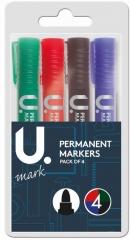 4 Pack Assorted Colour Permanent Markers Home School Office Use  P2377 A  (Large Letter Rate)