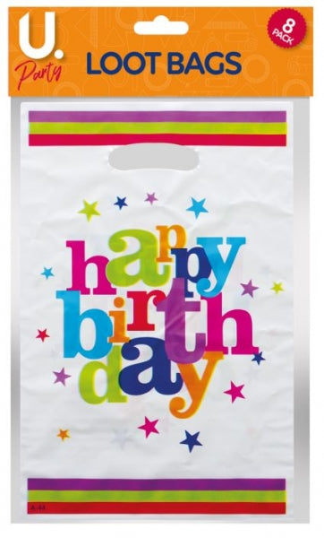 Plastic Happy Birthday Party Gift Loot Bags Pack of 6 P2763 (Large Letter Rate)