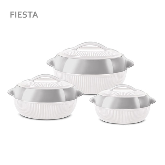 SQ Professional Fiesta Insulated Casserole Hot Pot Set of 3 White-Silver 8935 (Big Parcel Rate)